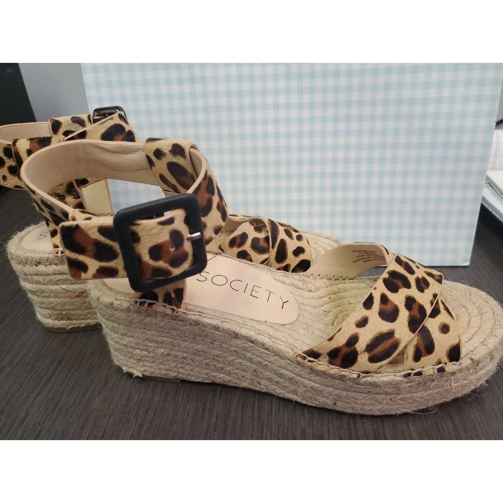 Sole Society Womens Audrina Platform Espadrille Sandals Sz 7.5 Calf Hair Leopard